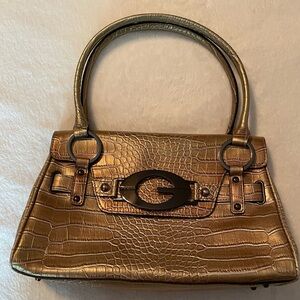 Guess Gold Shoulder Bag with Crocodile Embossed Design